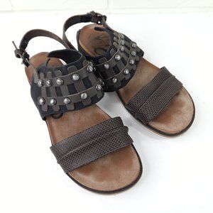 OTBT Lantern Black and Brown Leather Studded Gladiator Flat Sandal Bohemian 8M